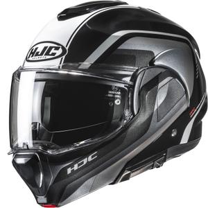 HJC F100 Reff MC21 melns-sudraba-balts flip-up moto ķivere