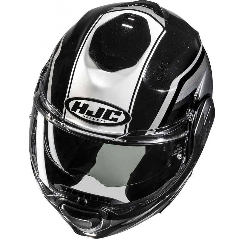 HJC F100 Reff MC21 melns-sudraba-balts flip-up moto ķivere