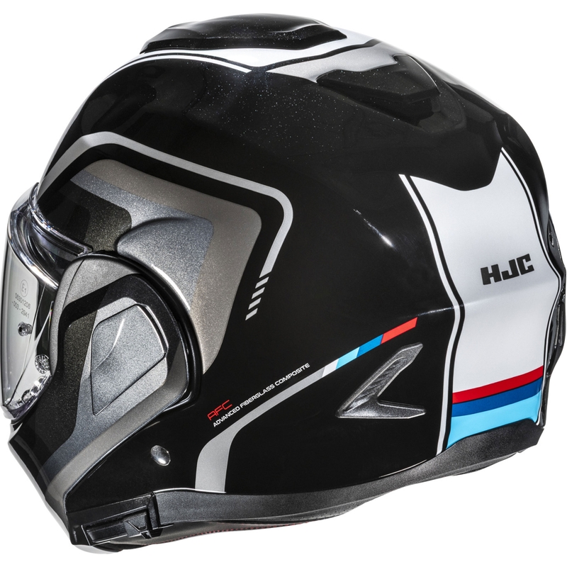 HJC F100 Reff MC21 melns-sudraba-balts flip-up moto ķivere