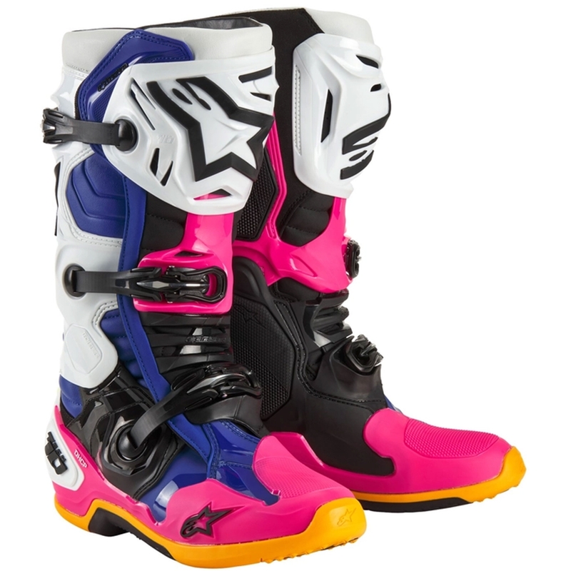 Alpinestars Tech 10 Limited Edition Coast White-Dark Blue-Pink-Fluo Yellow-Orange-Black Motociklu zābaki