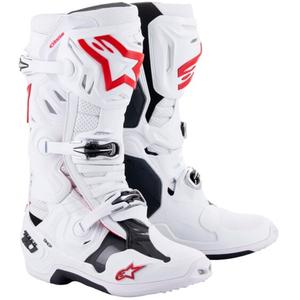 Alpinestars Tech 10 Supervented motociklu zābaki ar perforāciju Balti, sarkani un melni