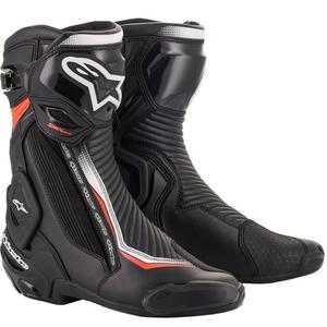 Alpinestars SMX Plus 2 melni-balti-fluo sarkani motocikla zābaki