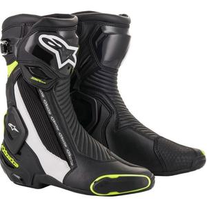 Alpinestars SMX Plus 2 melni-balti-fluo dzelteni motocikla zābaki