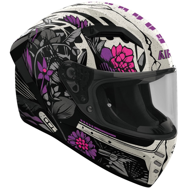 Integrālā motocikla ķivere Airoh CONNOR Bloom spīdīga melni pelēki violeta
