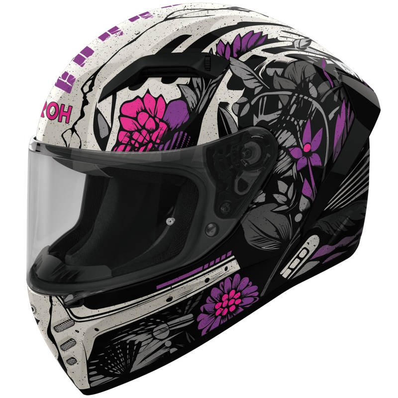 Integrālā motocikla ķivere Airoh CONNOR Bloom spīdīga melni pelēki violeta