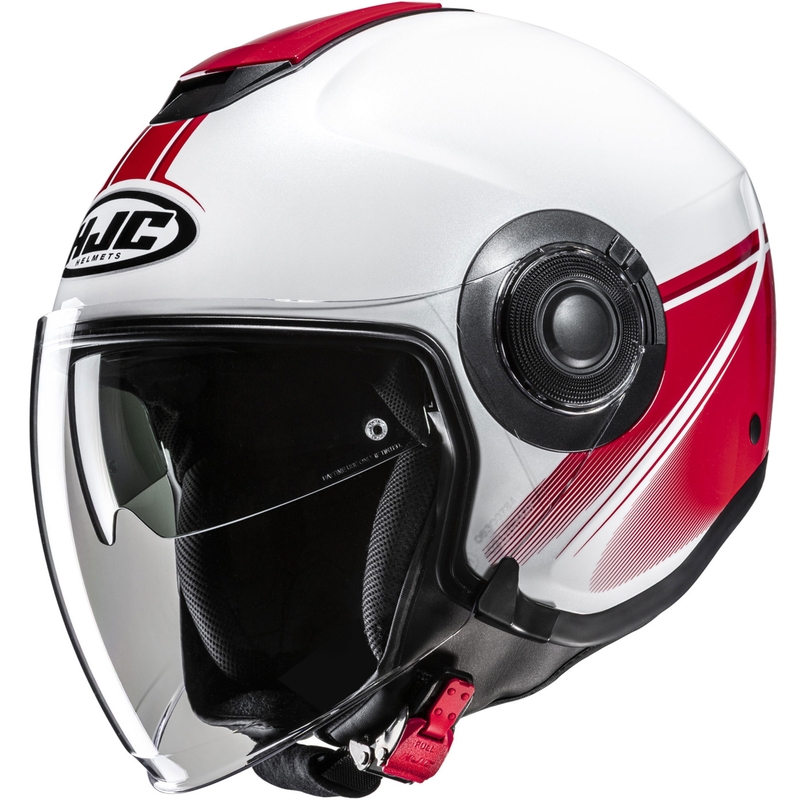 Atvērtā motociklu ķivere HJC i40N Vision MC1 balti-sarkana