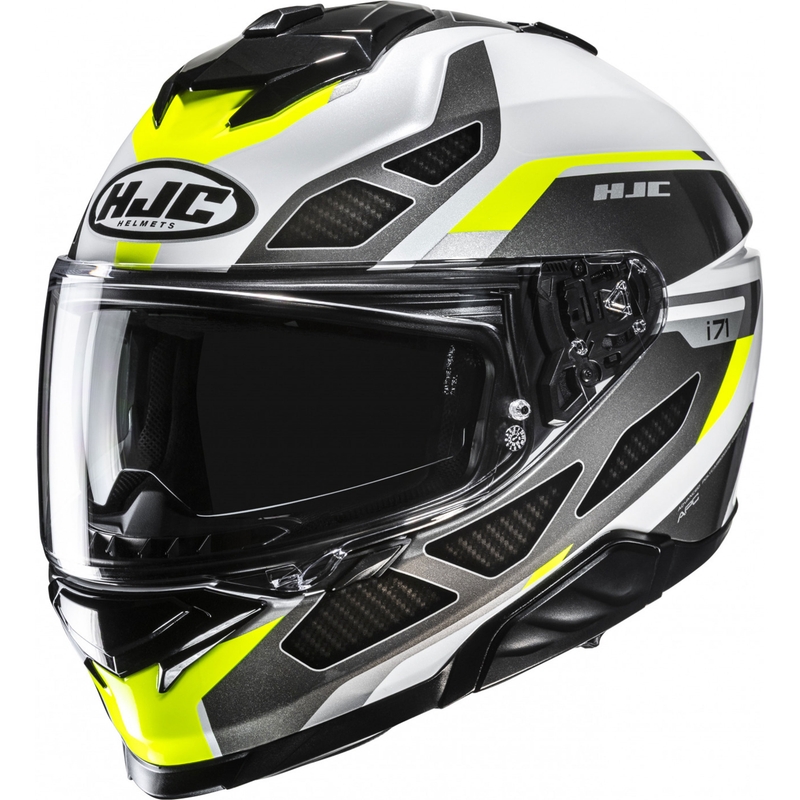HJC i71 Zest MC3H melnā-baltā-fluo dzeltenā integrālā motocikla ķivere