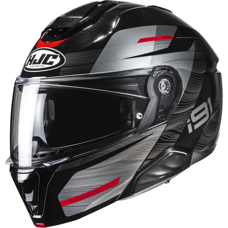 HJC i91 Dusk MC1 melns-pelēks-sarkans flip-up motocikla ķivere