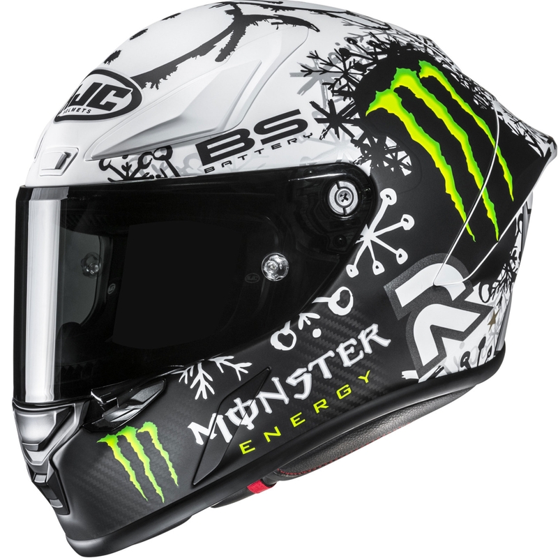 Integrēta motociklu ķivere HJC RPHA 1 V2 CARBON Snow Diablo MC10SF melnā un baltā krāsā
