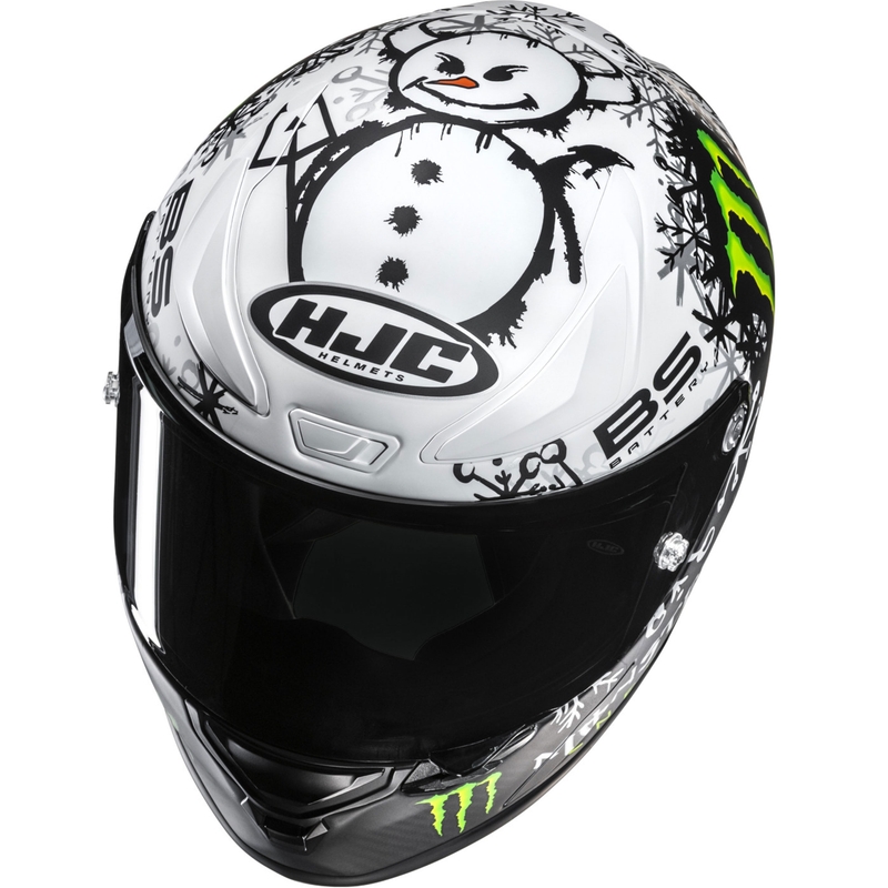 Integrēta motociklu ķivere HJC RPHA 1 V2 CARBON Snow Diablo MC10SF melnā un baltā krāsā