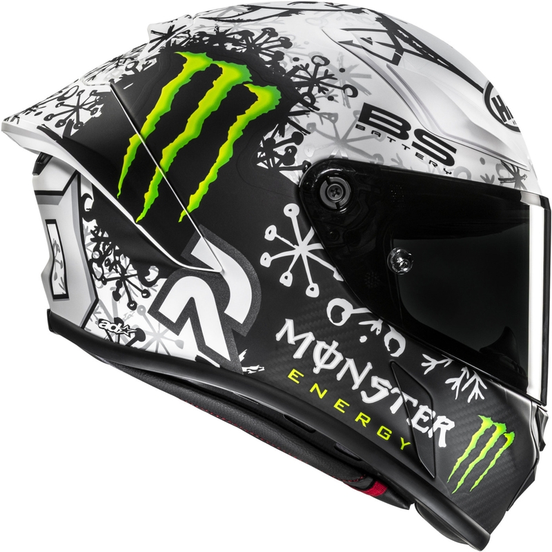 Integrēta motociklu ķivere HJC RPHA 1 V2 CARBON Snow Diablo MC10SF melnā un baltā krāsā