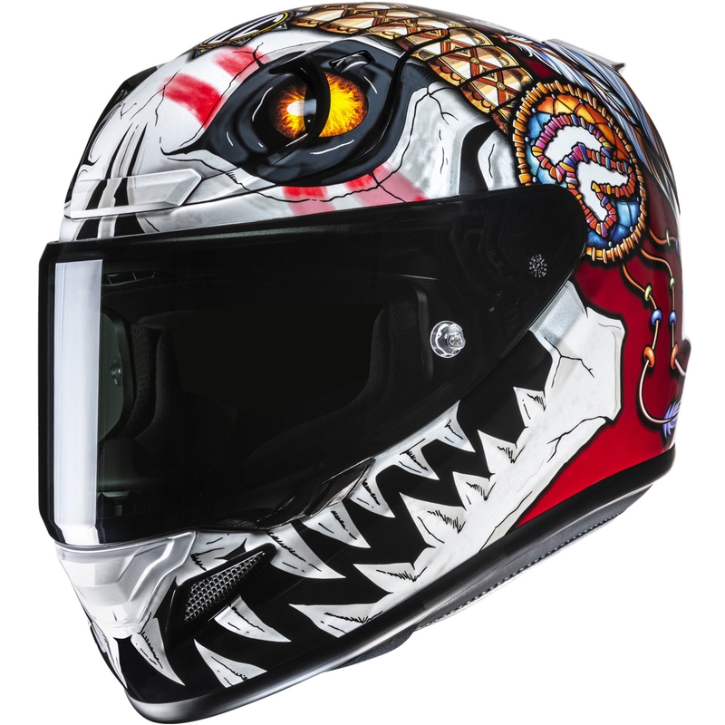 Integrālā motociklista ķivere HJC RPHA 12 Skully MC1 balti sarkana