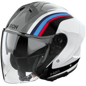 Atvērtā motociklu ķivere Airoh H21 Arrow spīdīgi pelēka un balta