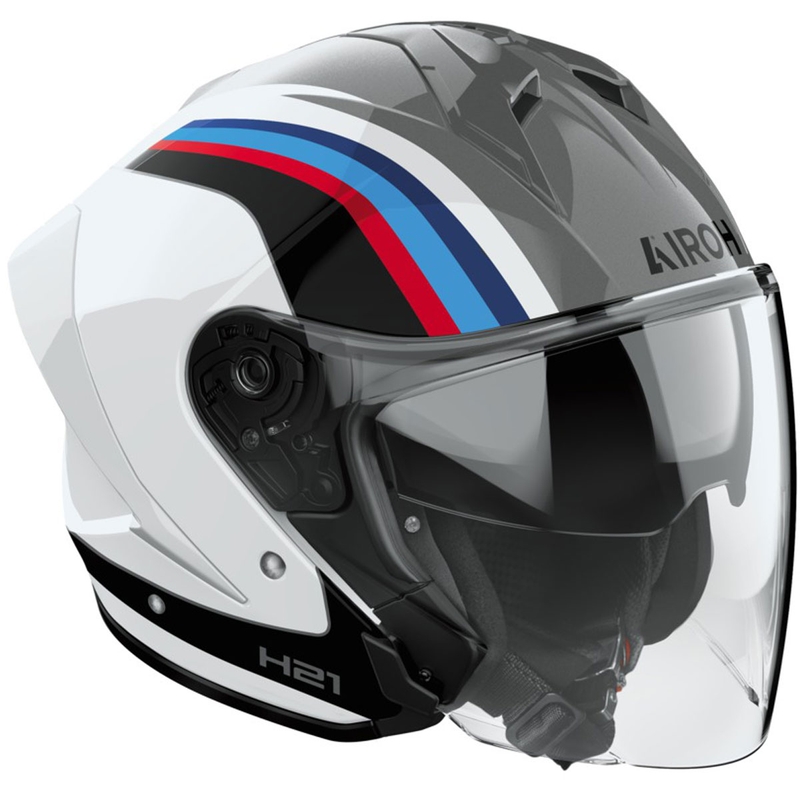 Atvērtā motociklu ķivere Airoh H21 Arrow spīdīgi pelēka un balta