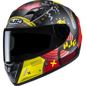 Bērnu integrāla motociklu ķivere HJC Y10 Mika MC1SF melna-sarkana-dzeltena