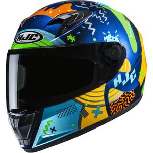 Bērnu integrālā motociklu ķivere HJC Y10 Mika MC23 zili-dzelteni-zaļa