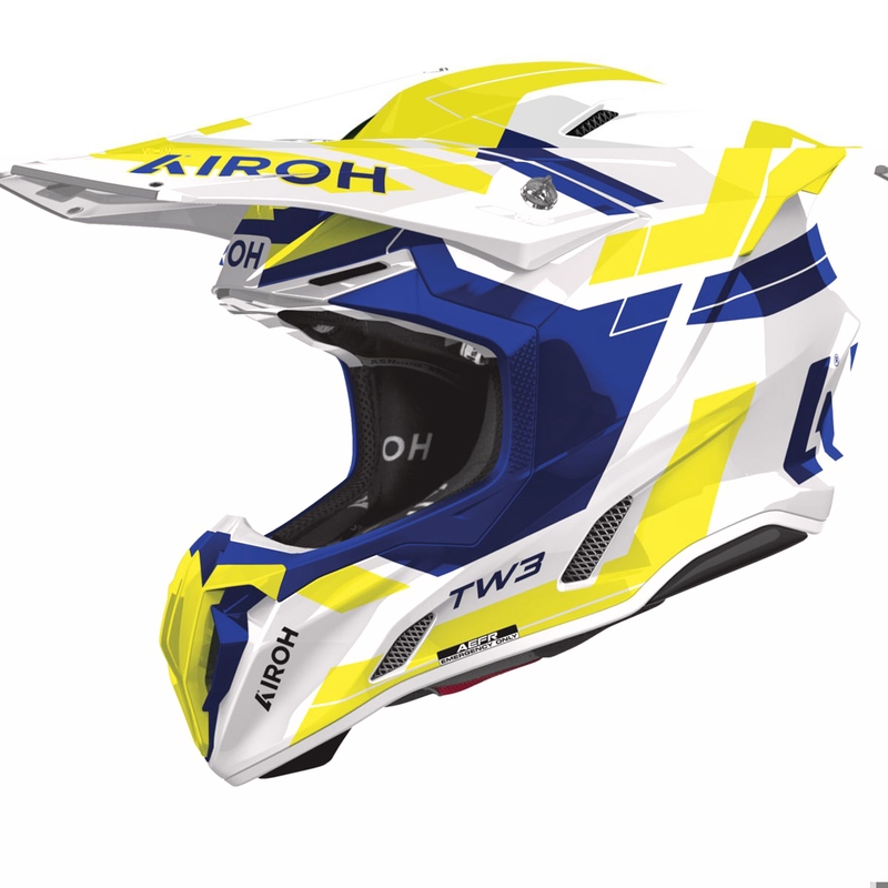 Motokrosa ķivere Airoh Twist 3 Dynasty spīdīgi zili-fluo dzeltena