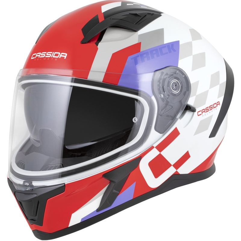 Cassida Orbit Track fluo sarkanbaltsarkanīgi violeti melna integrālā motocikla ķivere