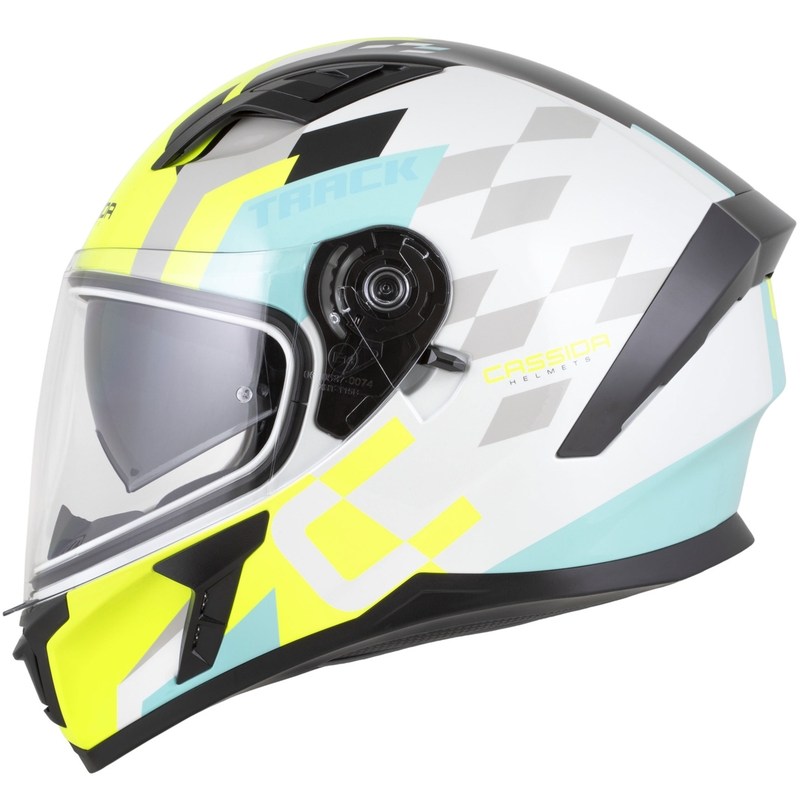 Cassida Orbit Track integrālā motociklistu ķivere balta-fluo dzeltena-turkīza-melna