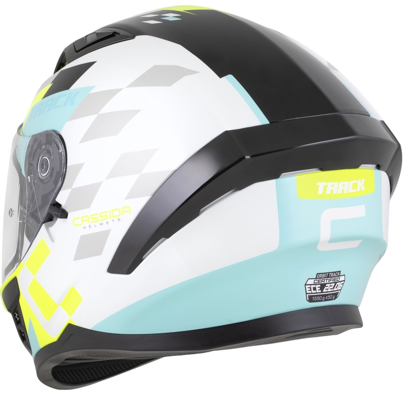 Cassida Orbit Track integrālā motociklistu ķivere balta-fluo dzeltena-turkīza-melna