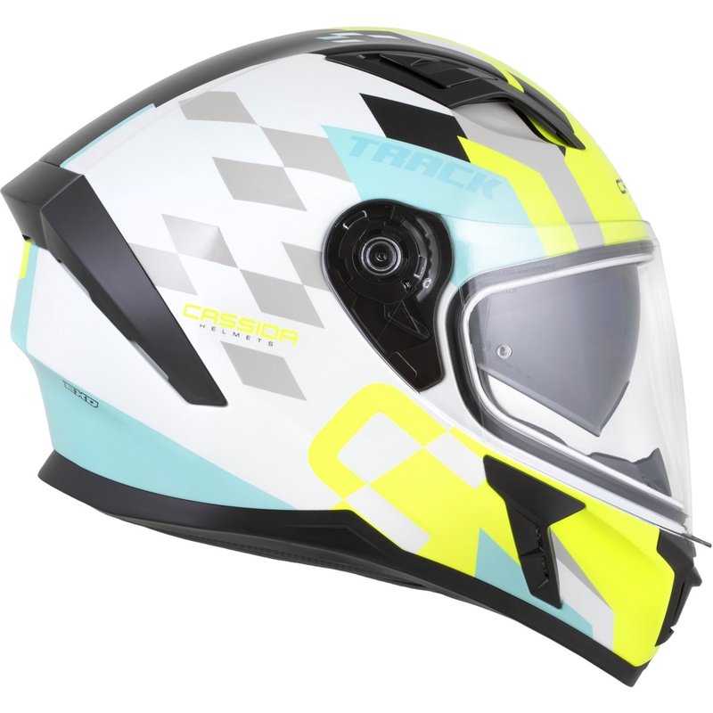 Cassida Orbit Track integrālā motociklistu ķivere balta-fluo dzeltena-turkīza-melna