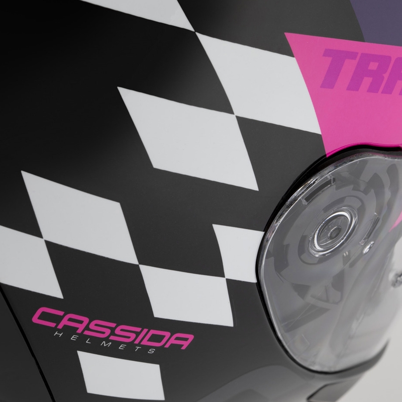 Cassida Orbit Track melns-rozā-violets-dzeltens-fluo dzeltens-balts integrālā motocikla ķivere