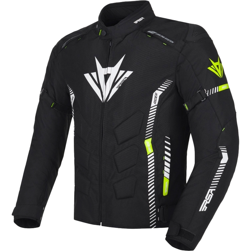 Motocikla jaka RSA Rider melns-balts-fluo dzeltens