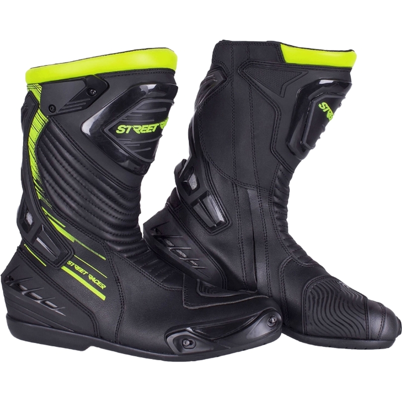 Street Racer Grid Black-Fluo Yellow Motociklu zābaki