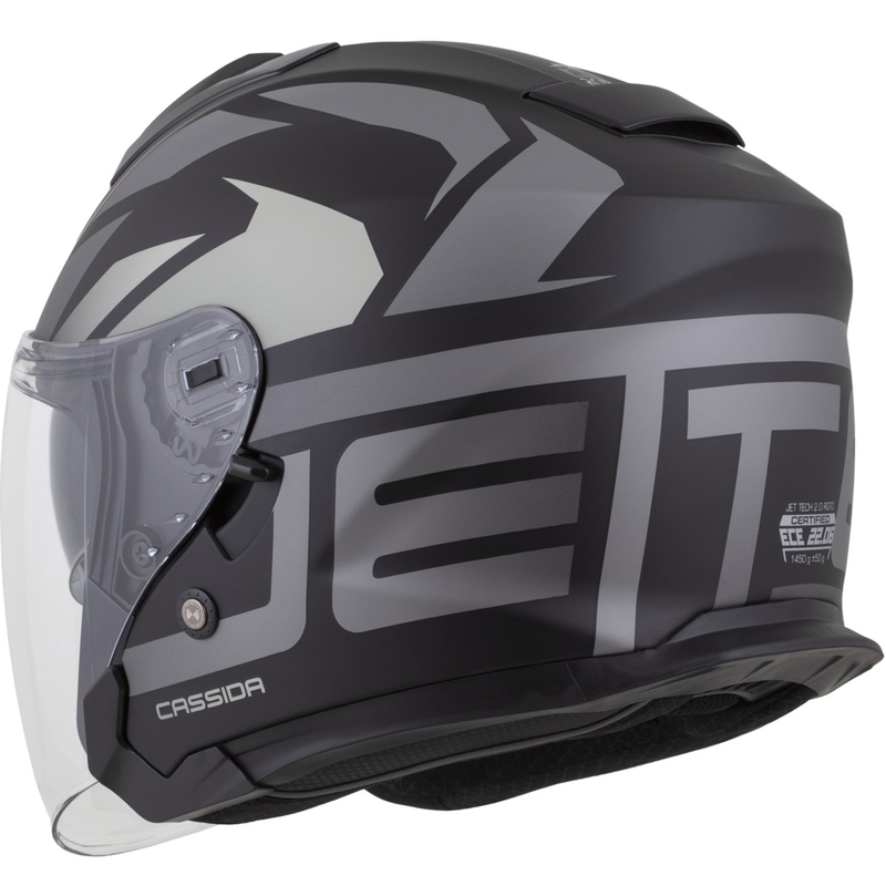 Cassida Jet Tech 2.0 RoTo atvērtā moto ķivere matēts melns-pelēks-balts