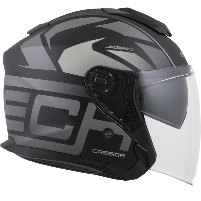 Cassida Jet Tech 2.0 RoTo atvērtā moto ķivere matēts melns-pelēks-balts