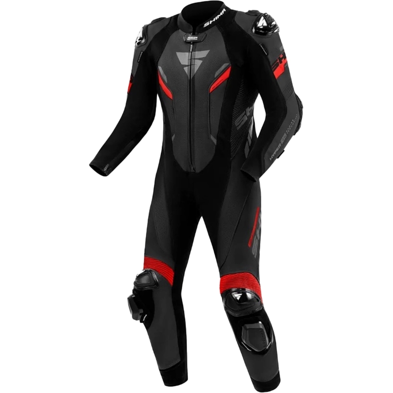 Shima Hyper-RS melns un sarkans ādas motocikla kombinezons