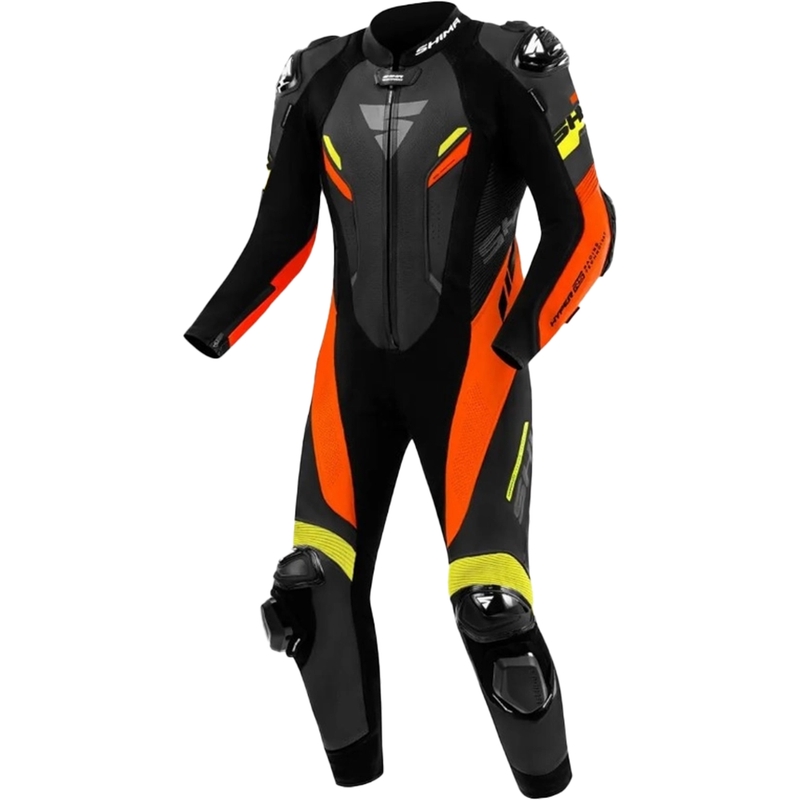 Shima Hyper-RS melns-fluo oranži dzeltens ādas motocikla kombinezons