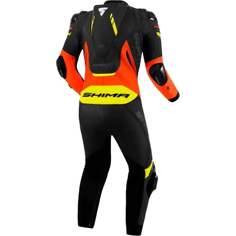 Shima Hyper-RS melns-fluo oranži dzeltens ādas motocikla kombinezons