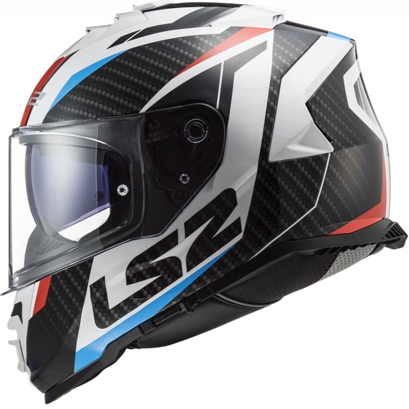 Pilna motocikla ķivere LS2 FF800 Storm II Racer balta-melna-sarkana-zila