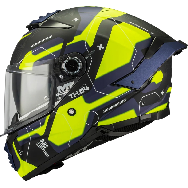 Pilna izmēra motocikla ķivere MT Thunder 4 SV Lumex B27 melna-zila-fluorescējoši dzeltena