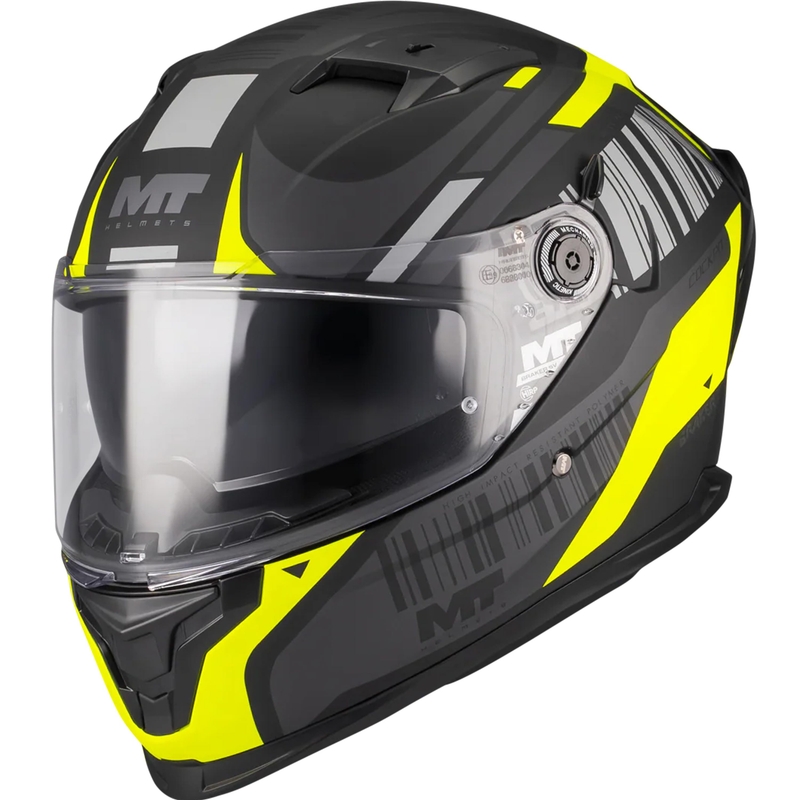 Pilna izmēra motocikla ķivere MT Braker SV Cockpit B13 matēta melna-pelēka-fluorētiski dzeltena