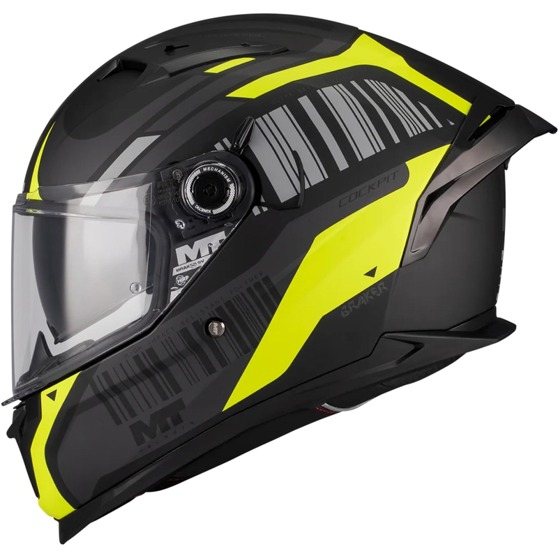 Pilna izmēra motocikla ķivere MT Braker SV Cockpit B13 matēta melna-pelēka-fluorētiski dzeltena