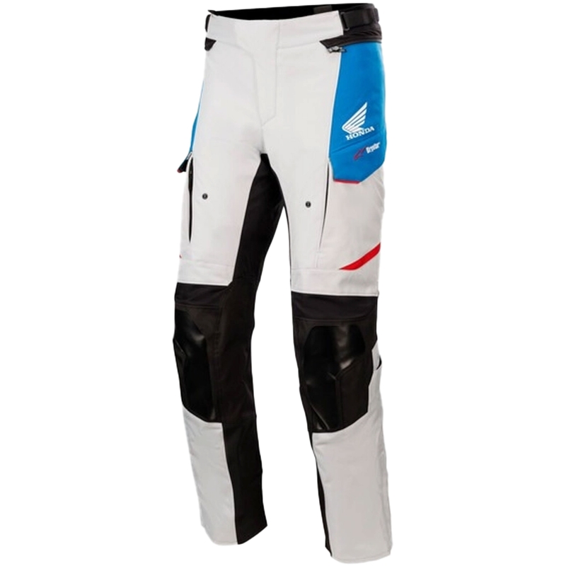 Alpinestars Andes Drystar Honda gaiši pelēki-melni-melni-zilas-sarkanas motocikla bikses