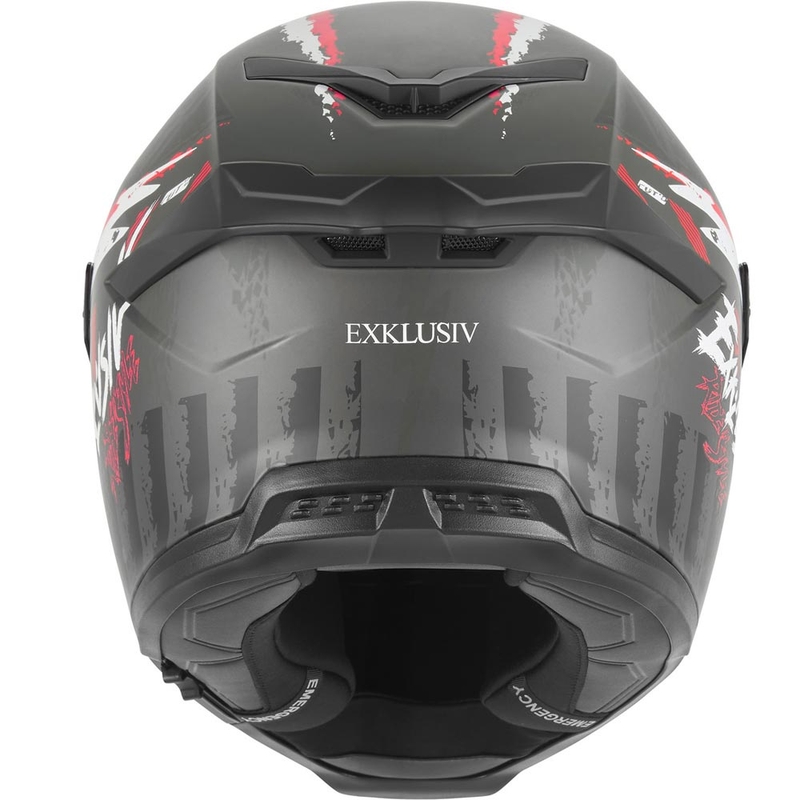 Pilna izmēra motocikla ķivere NOX Exklusiv Goliath Cut'D matēta melna-sarkana
