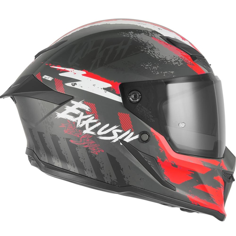 Pilna izmēra motocikla ķivere NOX Exklusiv Goliath Cut'D matēta melna-sarkana