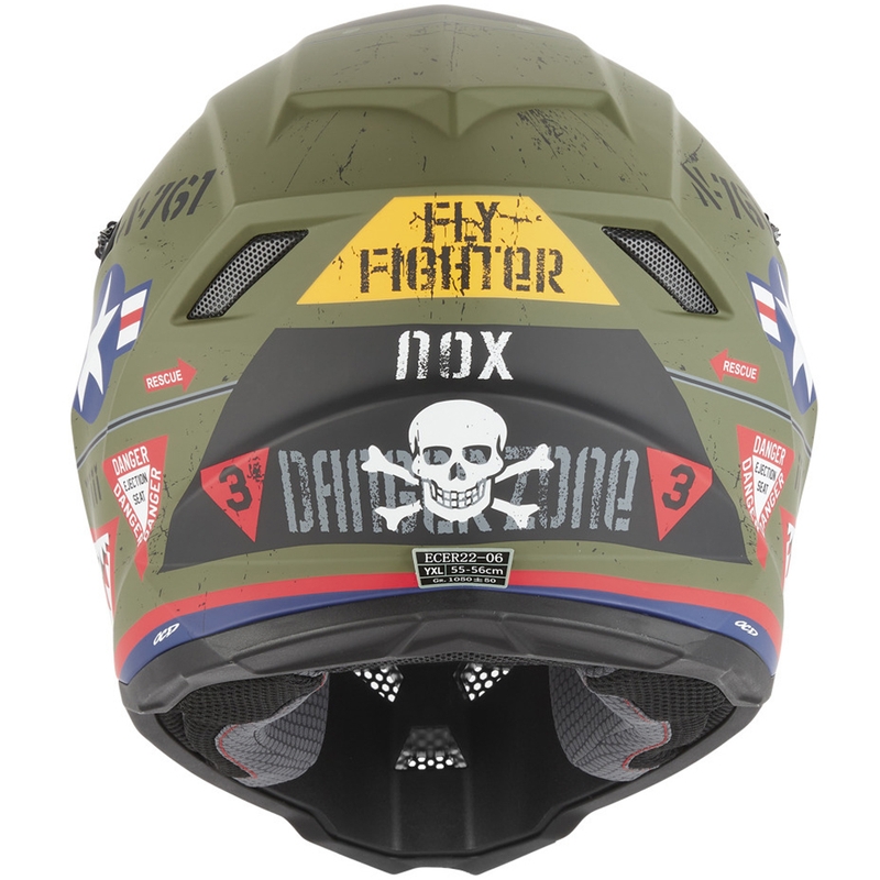 NOX N761 Fly Fighter bērnu motokrosa ķivere, haki krāsā, daudzkrāsaina