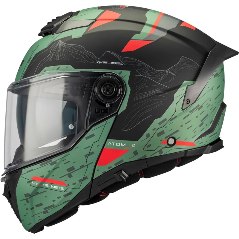 Atverama motocikla ķivere MT Atom 2 SV Highlands C6 matēta zaļa-melna-sarkana