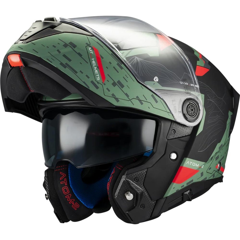 Atverama motocikla ķivere MT Atom 2 SV Highlands C6 matēta zaļa-melna-sarkana