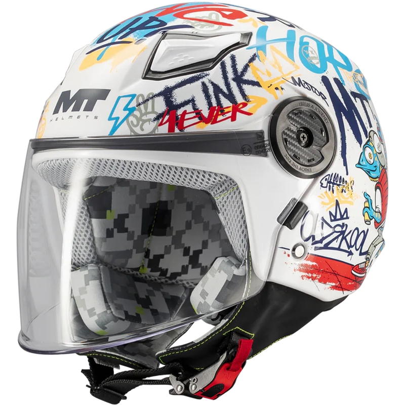 Bērnu atvērta motocikla ķivere MT Lite Crew A5 balta-zila-sarkana