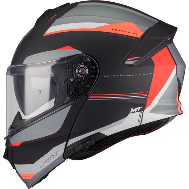 Atverama motocikla ķivere MT Genesis SV Raccoon B5 melna-sarkana