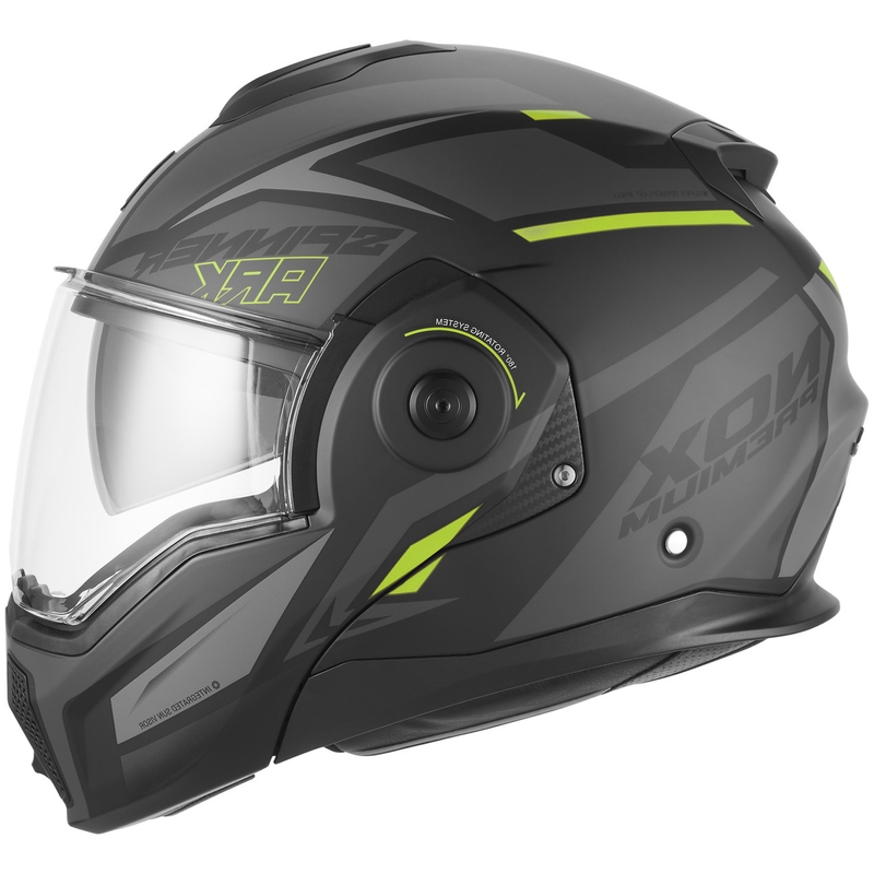 NOX PREMIUM Spinner Ark atveramā motocikla ķivere matēti melna-fluorēti dzeltena