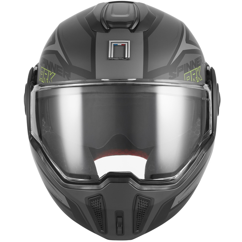 NOX PREMIUM Spinner Ark atveramā motocikla ķivere matēti melna-fluorēti dzeltena