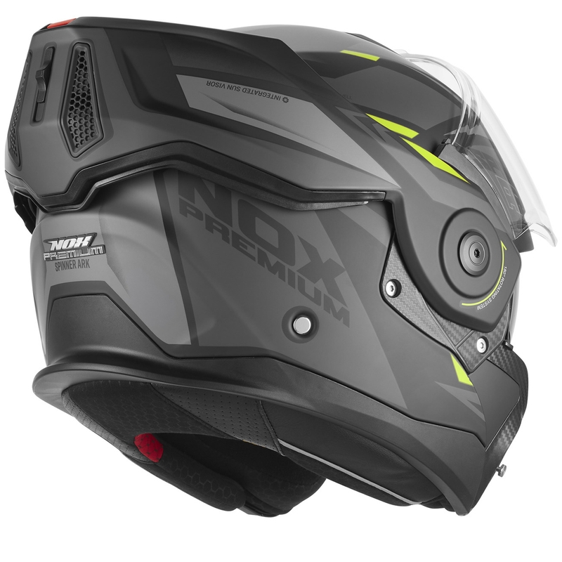 NOX PREMIUM Spinner Ark atveramā motocikla ķivere matēti melna-fluorēti dzeltena