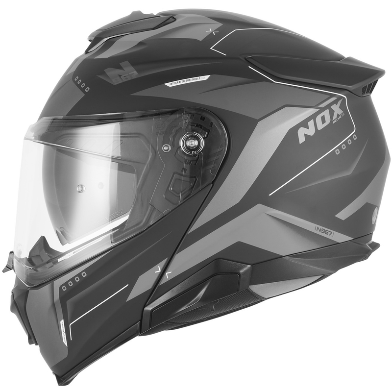 Atverama motocikla ķivere NOX N967 Conquer matēti melna-sudraba