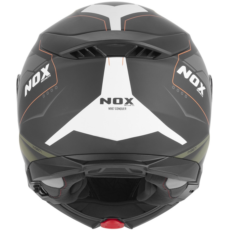Atverama motocikla ķivere NOX N967 Conquer matēti melna-haki-oranža